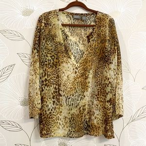 CHICO'S Women's Size 1 Medium Semi Sheer Animal Print Deep V-NeckTunic